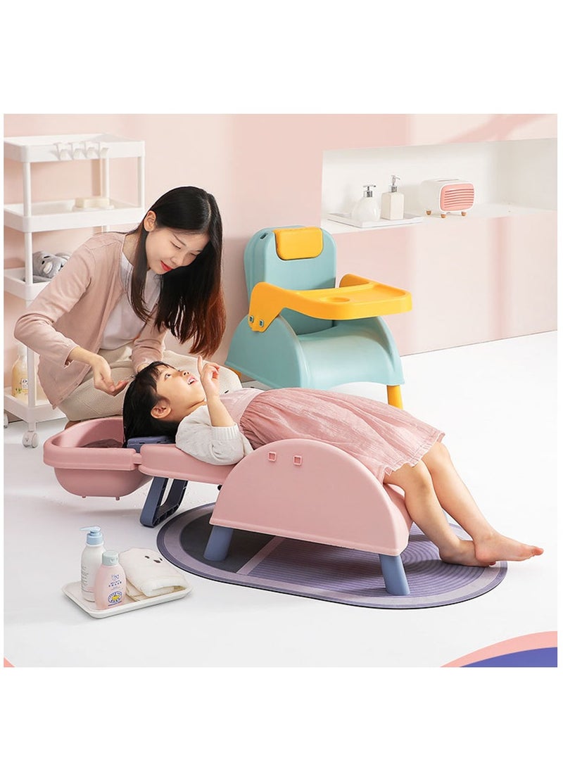 Arabest كرسي شامبو للأطفال كرسي استحمام قابل للطي أداة غسل الشعر المنزلية كرسي استحمام للأطفال في المنزل (وردي) - Image 2