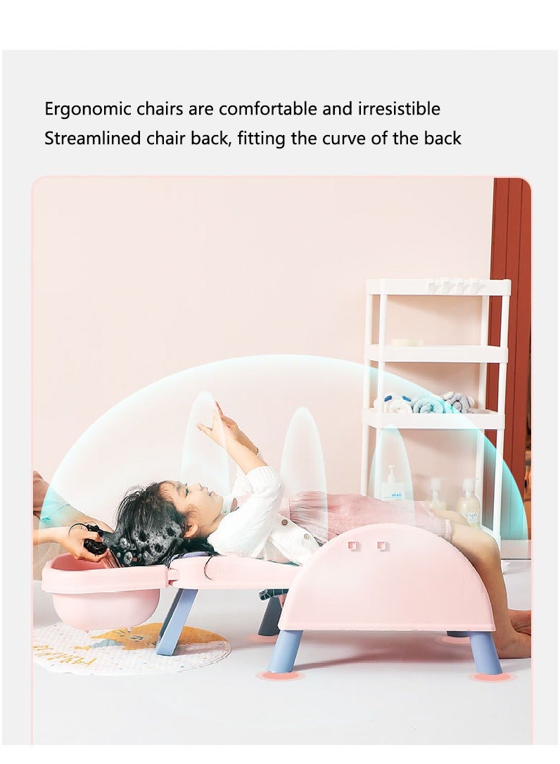 Arabest كرسي شامبو للأطفال كرسي استحمام قابل للطي أداة غسل الشعر المنزلية كرسي استحمام للأطفال في المنزل (وردي) - Image 4