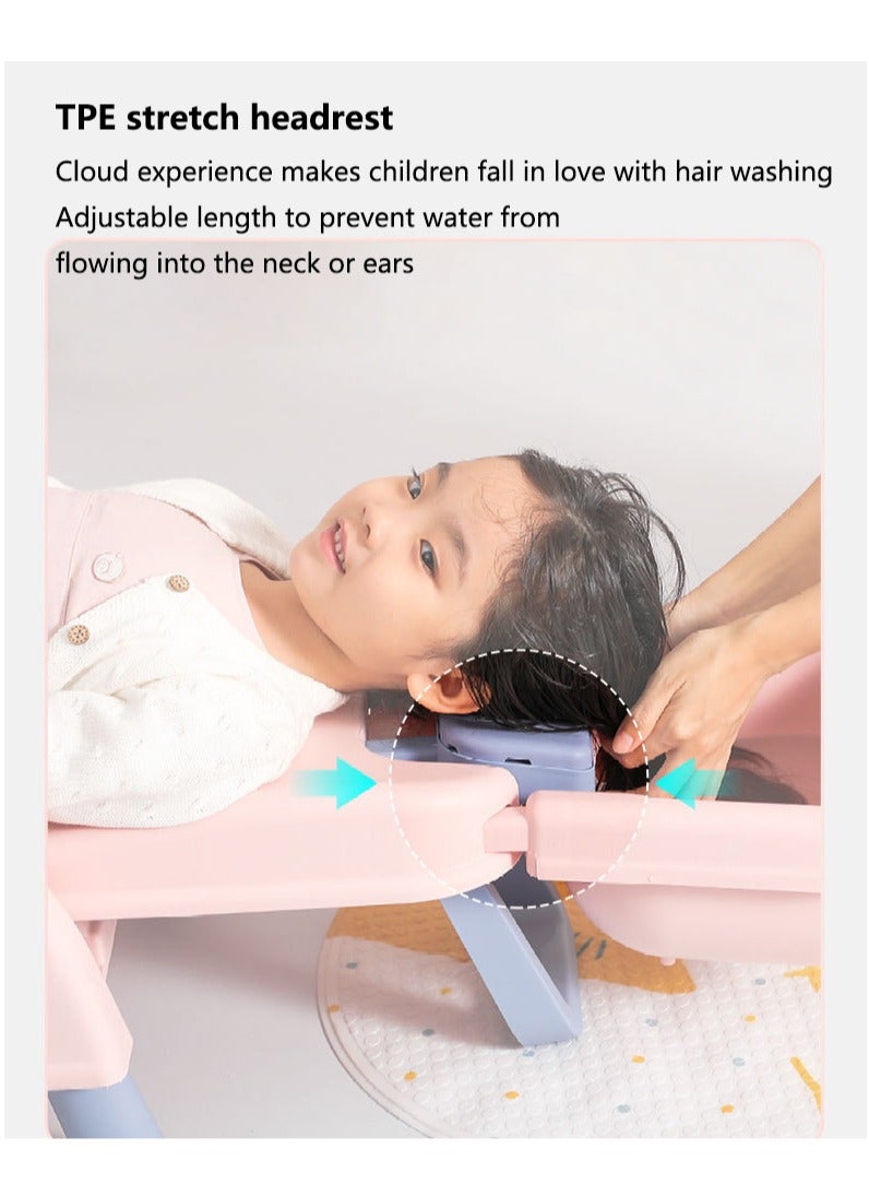 Arabest كرسي شامبو للأطفال كرسي استحمام قابل للطي أداة غسل الشعر المنزلية كرسي استحمام للأطفال في المنزل (وردي) - Image 5