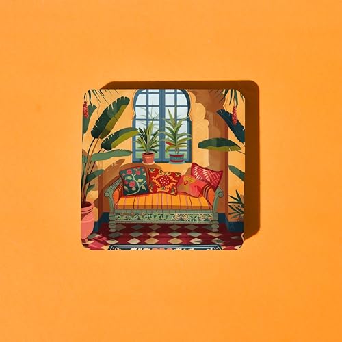 TAJNAN Indian Art Printed Coaster Set of 6 Beautiful Wooden Coasters with Plastic Coating Proper Coaster Stand Designer (taj-Coaster-auto-h) - Image 3