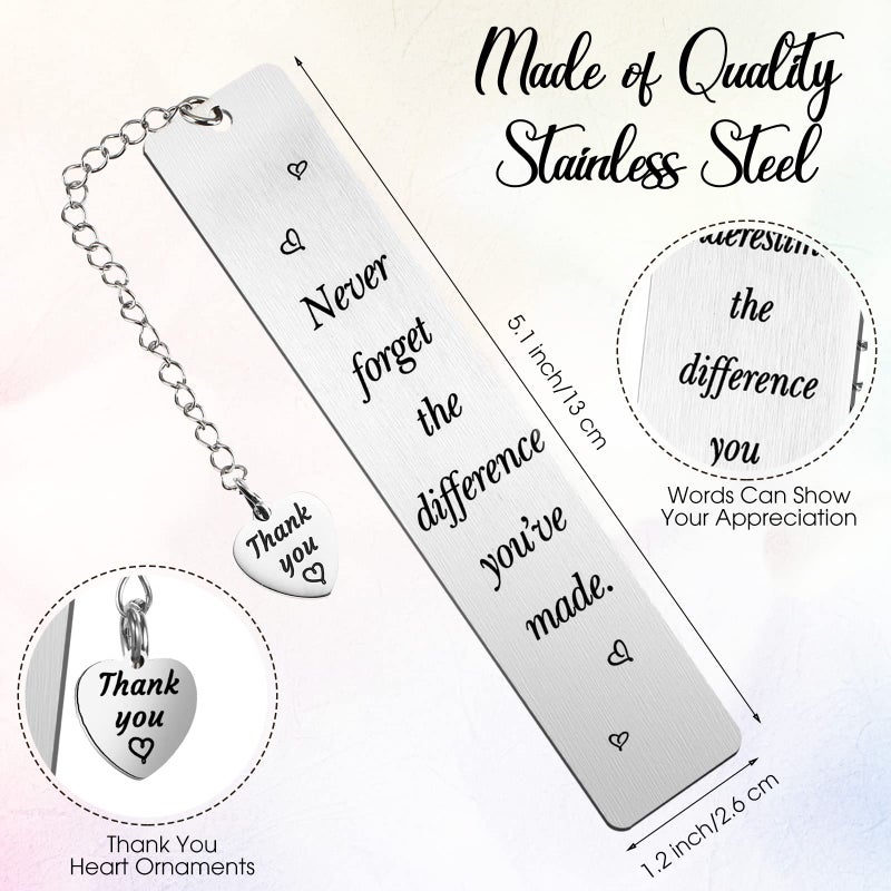 Ferraycle 8 Pcs Metal Bookmark Bulk Teacher Appreciation Gifts Never Forget The Difference You Make Bookmark for Friends Teacher Classmate Book Lovers Christmas New Year Graduation Gifts - Image 2