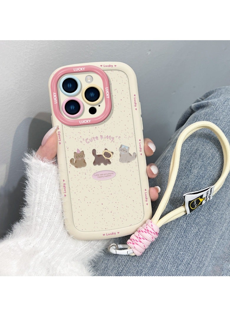 NIBEMINENT Coffee Kitty Protective TPU Case Cover For iPhone 16 Pro, Hand Rope/White