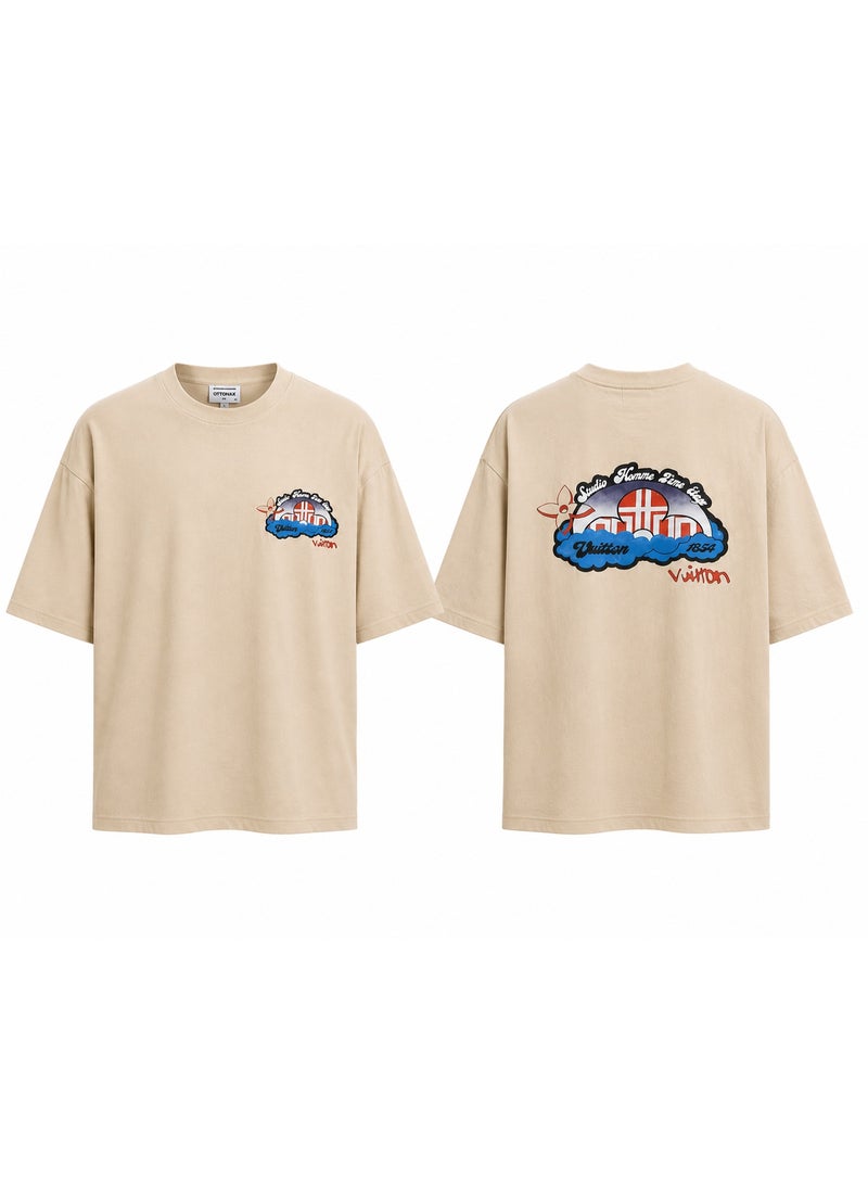 Oversized Beige City Graphic T-Shirt Streetwear - Image 3