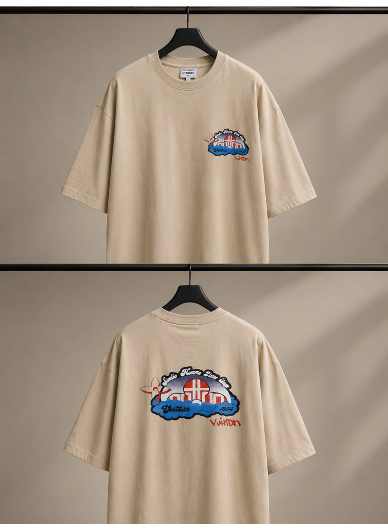 Oversized Beige City Graphic T-Shirt Streetwear - Image 4