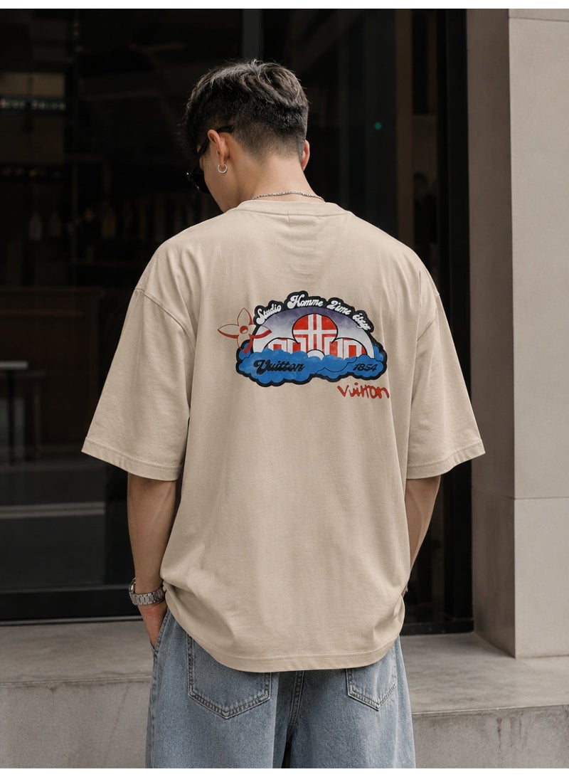 Oversized Beige City Graphic T-Shirt Streetwear - Image 2