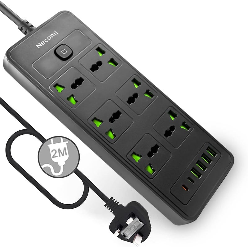 نكومي مشترك طاقة عالمي 12 في 1 مع USB C، سلك تمديد مع 6 مقابس تيار متردد عريضة و4 منافذ USB، 110-240 فولت، أقصى 4000 واط، مقبس دولي قابل للتثبيت على الحائط للسفر والعمل في الخارج (مفتاح واحد) - Image 1