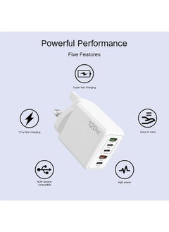 Generic 5 Ports USB C Fast Charger with Cable C PD 120W QC 3.0 Fast Wall Mains Power Delivery Adapter for iPhone 15 Series,iPad, Laptops,  Pro/Air,Huawei,Samsung Galaxy etc White  - Image 5