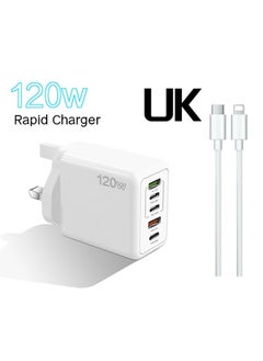 Generic 5 Ports USB C Fast Charger with Cable C PD 120W QC 3.0 Fast Wall Mains Power Delivery Adapter for iPhone 15 Series,iPad, Laptops,  Pro/Air,Huawei,Samsung Galaxy etc White  - Image 1