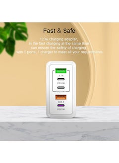 Generic 5 Ports USB C Fast Charger with Cable C PD 120W QC 3.0 Fast Wall Mains Power Delivery Adapter for iPhone 15 Series,iPad, Laptops,  Pro/Air,Huawei,Samsung Galaxy etc White  - Image 4