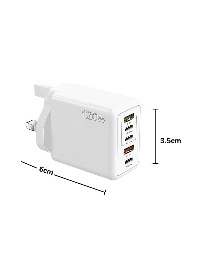 Generic 5 Ports USB C Fast Charger with Cable C PD 120W QC 3.0 Fast Wall Mains Power Delivery Adapter for iPhone 15 Series,iPad, Laptops,  Pro/Air,Huawei,Samsung Galaxy etc White  - Image 2