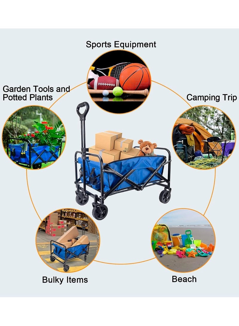 Generic Outdoor Folding Trolley Outdoor Camping Beach Buggy with Four Wheels and Adjustable Handle for Storage and Transportation for Garden Gardening Camping Blue  - Image 5