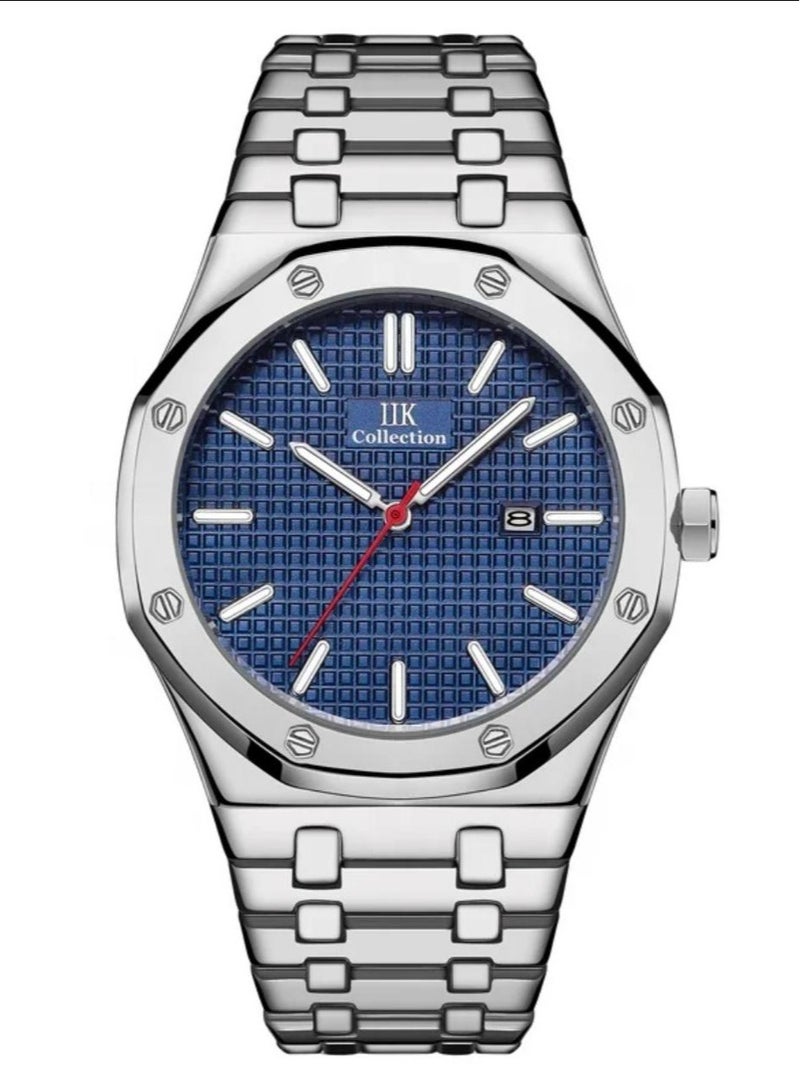 IIK Collection Men's Wrist Watch, Silver Band with blue Dial - Image 1