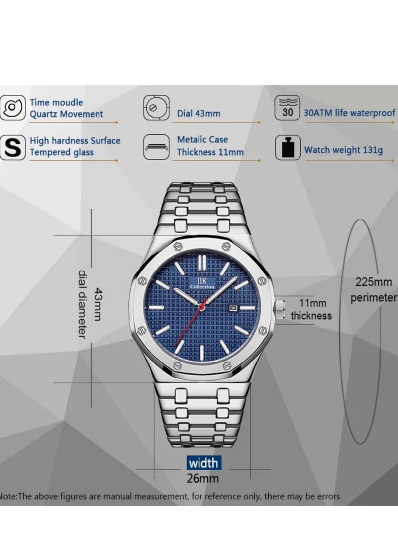 IIK Collection Men's Wrist Watch, Silver Band with blue Dial - Image 2