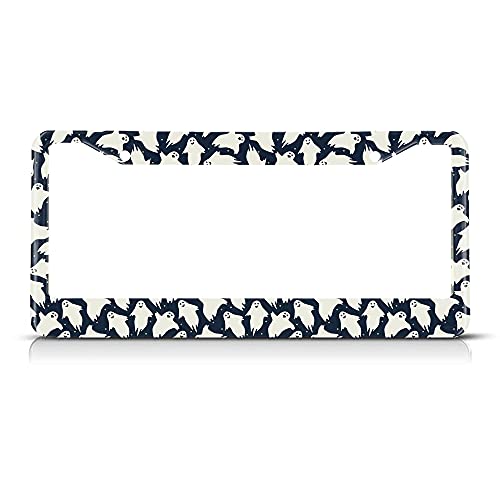 Beabes Halloween License Plate Frame Auto Tag Frames Cute Little Funny Ghost License Plates Holder 2 Holes Dancing Night Sky Decorative Car Truck Motorcycle License Plates Tag for Men Women - Image 1