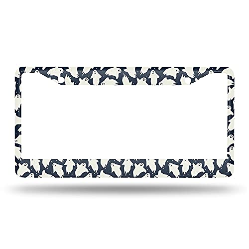 Beabes Halloween License Plate Frame Auto Tag Frames Cute Little Funny Ghost License Plates Holder 2 Holes Dancing Night Sky Decorative Car Truck Motorcycle License Plates Tag for Men Women - Image 2