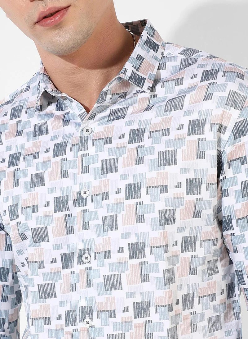 Campus Sutra Campus Sutra Men's Multicolour Printed Button Up Spread Collar Shirt For Casual Wear | Regular Fit | Cotton Shirt Crafted With Long Sleeve, Comfort Fit & High-Performance For Everyday Wear