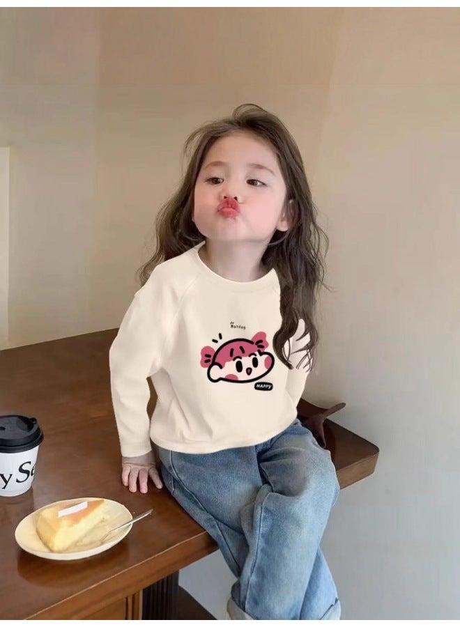 Girls' Pure Cotton Long-sleeve T-shirt Cartoon Spring And Autumn New Round Neck Base Shirt Children's Fashion Sweet Top - Image 3
