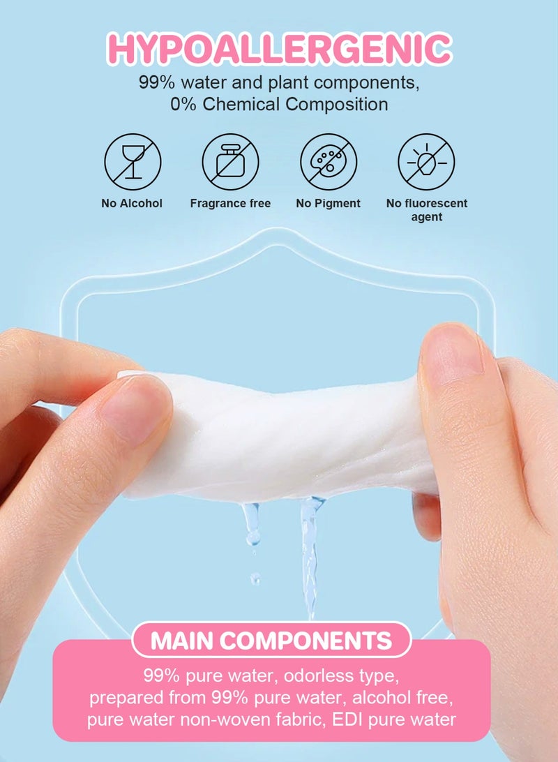 URbazaar Baby Wipes, Diaper Wipes for Sensitive Skin, Wet Wipes with 99% Water Based, Hypoallergenic, Safe and Gentle, 16 Packs (128 Wipes Total) - Image 3