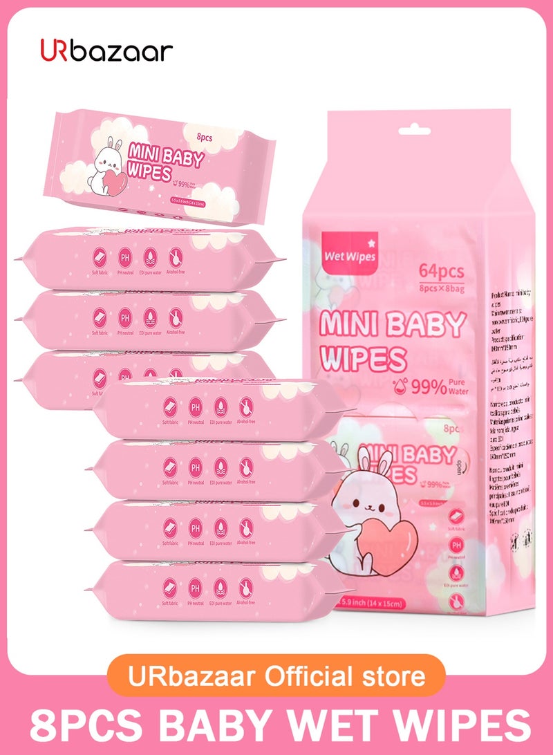 URbazaar Baby Wipes, Diaper Wipes for Sensitive Skin, Wet Wipes with 99% Water Based, Hypoallergenic, Safe and Gentle, 16 Packs (128 Wipes Total) - Image 1