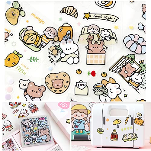 SKIONCE Kawaii Stickers Set (100 Sheets) - Cute PET Transparent Cartoon Animal Flower Decorative Scrapbook Sticker for Bullet Journaling,DIY Arts Crafts,Album,Planners,Junk Journal,Calendars and Notebook - Image 4