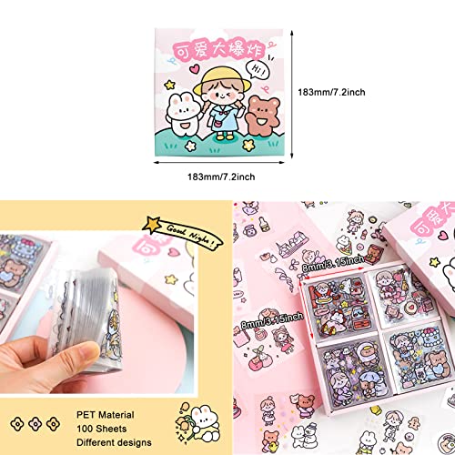 SKIONCE Kawaii Stickers Set (100 Sheets) - Cute PET Transparent Cartoon Animal Flower Decorative Scrapbook Sticker for Bullet Journaling,DIY Arts Crafts,Album,Planners,Junk Journal,Calendars and Notebook - Image 2
