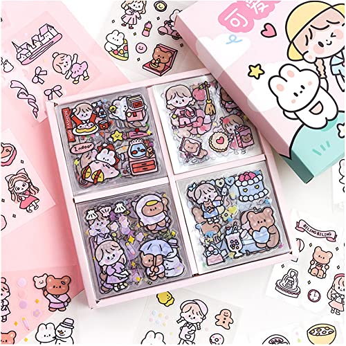 SKIONCE Kawaii Stickers Set (100 Sheets) - Cute PET Transparent Cartoon Animal Flower Decorative Scrapbook Sticker for Bullet Journaling,DIY Arts Crafts,Album,Planners,Junk Journal,Calendars and Notebook - Image 1