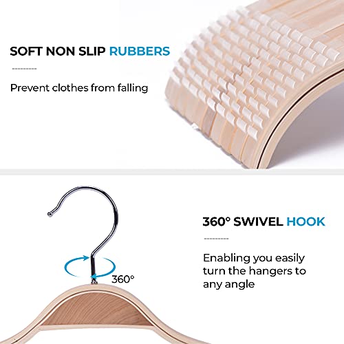 JS Hanger Lightweight Non Slip Wooden Hangers - 30 Pack Heavy Duty Wood Coat Hangers with Soft Stripes for Camisole, Jacket, Dress Clothes, Sweater, Natural Finish - Image 3