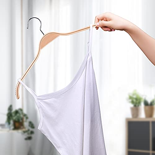 JS Hanger Lightweight Non Slip Wooden Hangers - 30 Pack Heavy Duty Wood Coat Hangers with Soft Stripes for Camisole, Jacket, Dress Clothes, Sweater, Natural Finish - Image 2