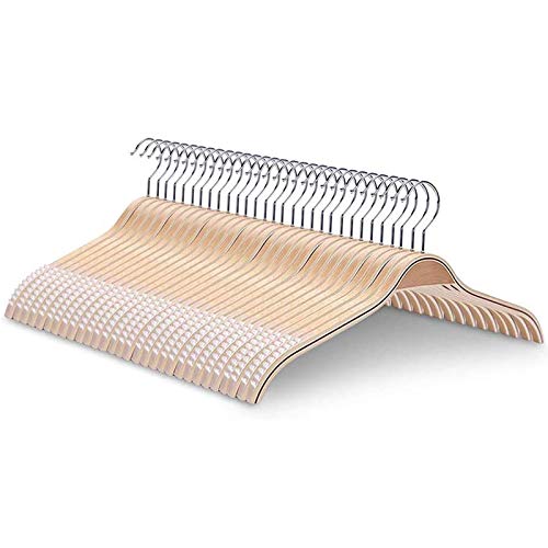 JS Hanger Lightweight Non Slip Wooden Hangers - 30 Pack Heavy Duty Wood Coat Hangers with Soft Stripes for Camisole, Jacket, Dress Clothes, Sweater, Natural Finish - Image 1