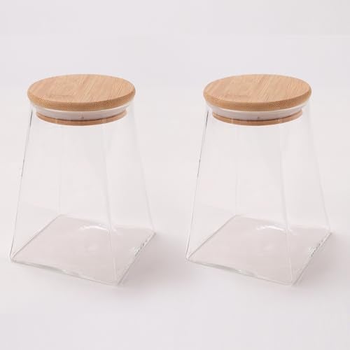 UMAI Borosilicate Glass Jar with Bamboo Lid | Kitchen Organizer Items and Storage | Multi-utility, Leakproof, Airtight Storage Jar for Cookies, Snacks, Tea, Coffee, Sugar | Set of 2 (980ml) - Image 1