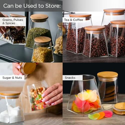 UMAI Borosilicate Glass Jar with Bamboo Lid | Kitchen Organizer Items and Storage | Multi-utility, Leakproof, Airtight Storage Jar for Cookies, Snacks, Tea, Coffee, Sugar | Set of 2 (980ml) - Image 4