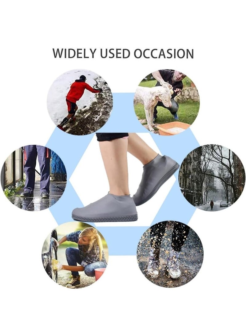 Waterproof Shoe Covers, Non-Slip Water Resistant Overshoes Silicone Rubber Rain Shoe Cover Protectors for Kids, Men, Women (Large, Gray) - Image 2