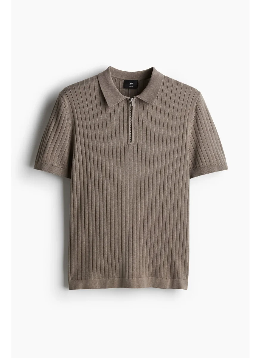 H&M Slim Fit Rib-Knit Polo Shirt