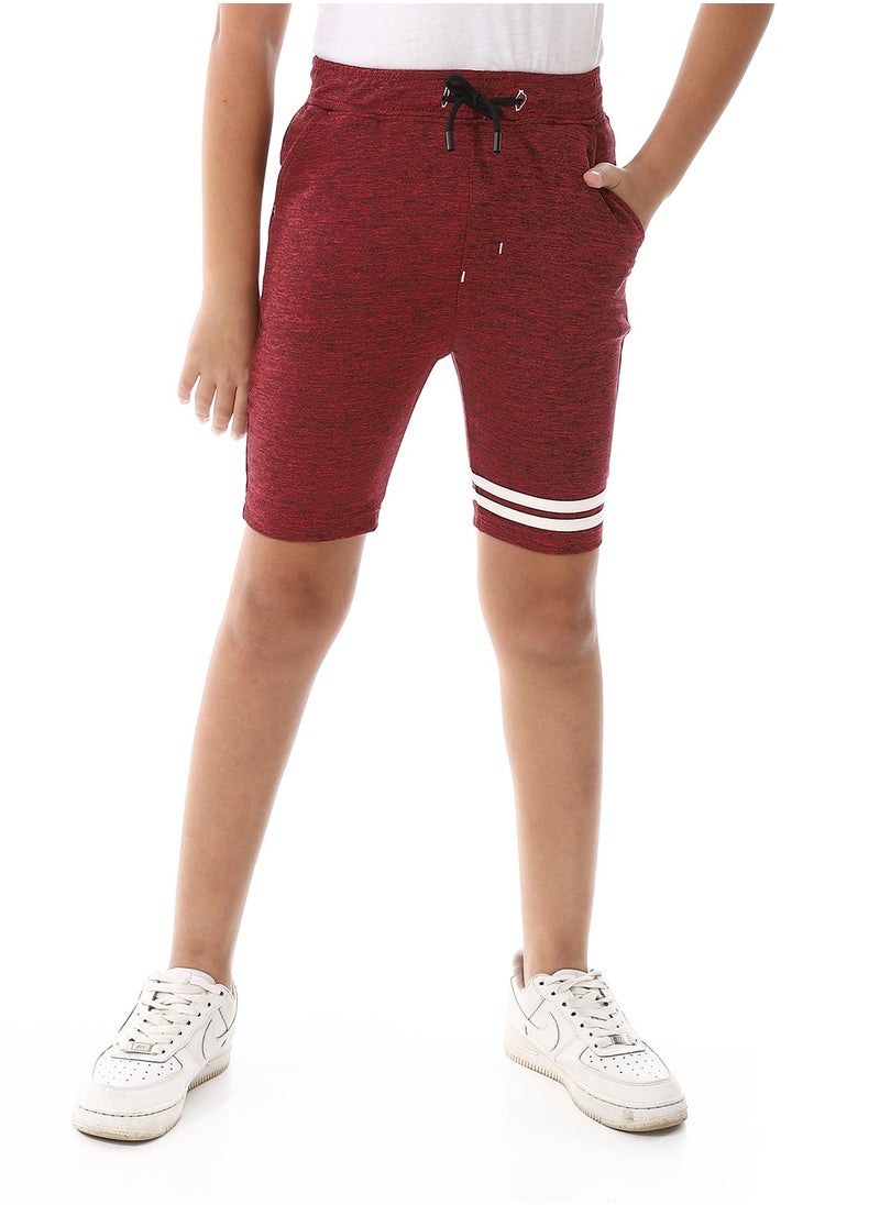 Andora Knee Length Heather Red & White Cotton Shorts - Dark Red  - Image 1
