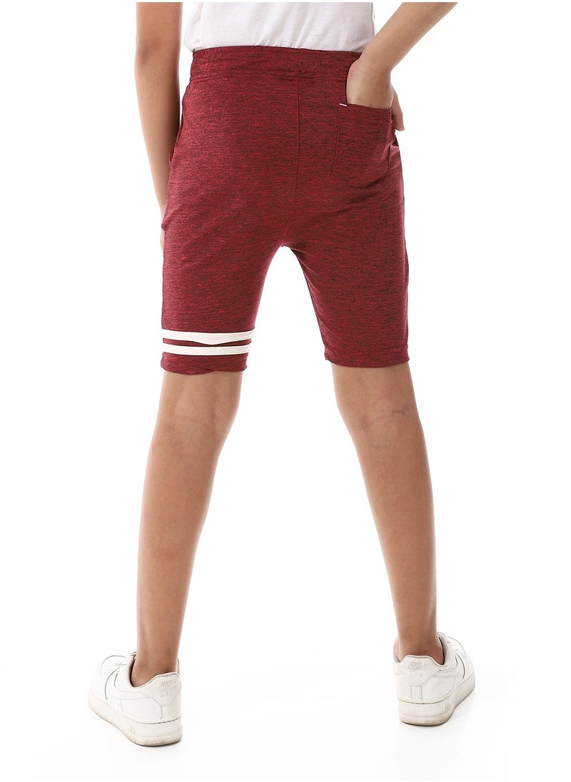 Andora Knee Length Heather Red & White Cotton Shorts - Dark Red  - Image 3