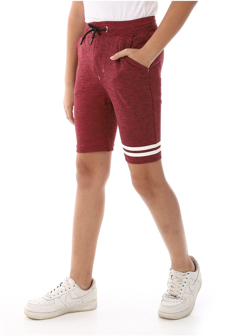 Andora Knee Length Heather Red & White Cotton Shorts - Dark Red  - Image 2