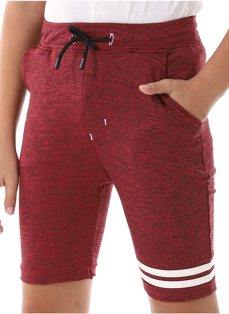 Andora Knee Length Heather Red & White Cotton Shorts - Dark Red  - Image 4