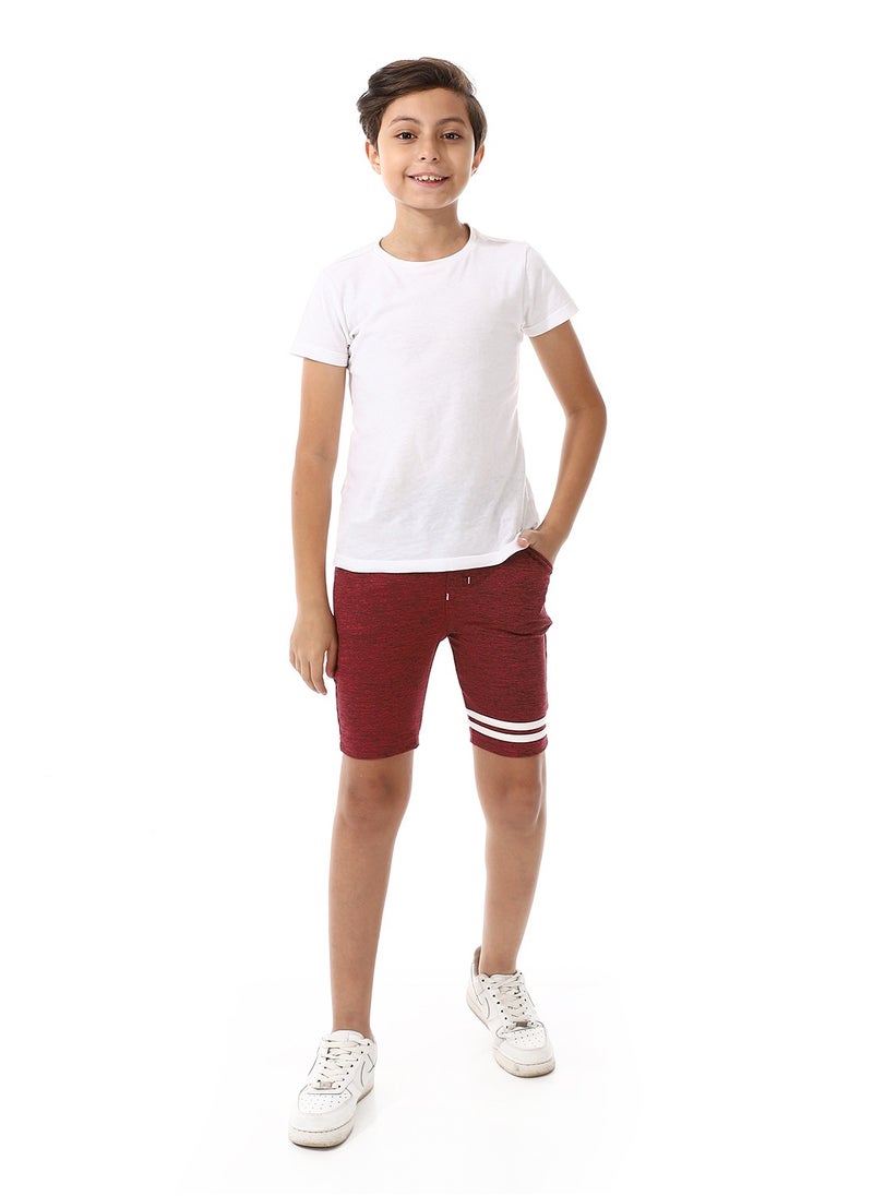 Andora Knee Length Heather Red & White Cotton Shorts - Dark Red  - Image 5