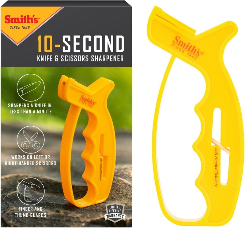 Smiths Smith’s JIFF-S 10-Sec Knife & Scissors Sharpener - Right & Left-Handed Scissors - Carbide Blades - Outdoor Sharpener for Pocket, Hunting, Fishing & Kitchen Knives - Handheld Pullover Sharpener - Image 1