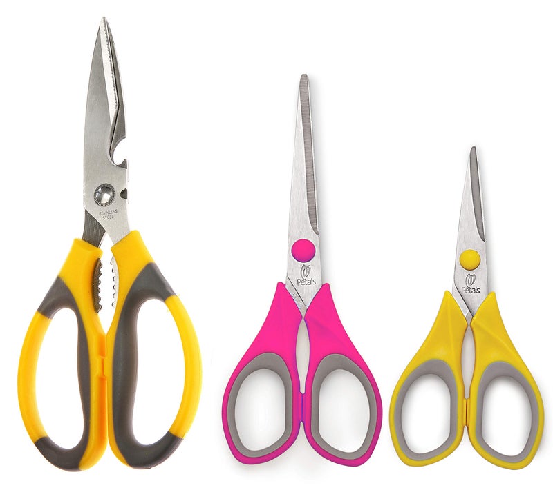 Petals Multipurpose Kitchen And Household Scissor Set Of 3 (8.5",6.5",5.5"), Colour May Vary - Image 1