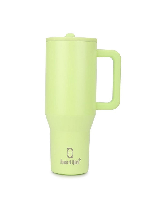 House of Quirk 1200ML Tumbler with Handle & Simple Flip Straw - Car Cup Holder Friendly, Leak Resistant Water Bottle-Reusable Insulated Stainless Steel & Rubber Base (Neon Green) - Image 1