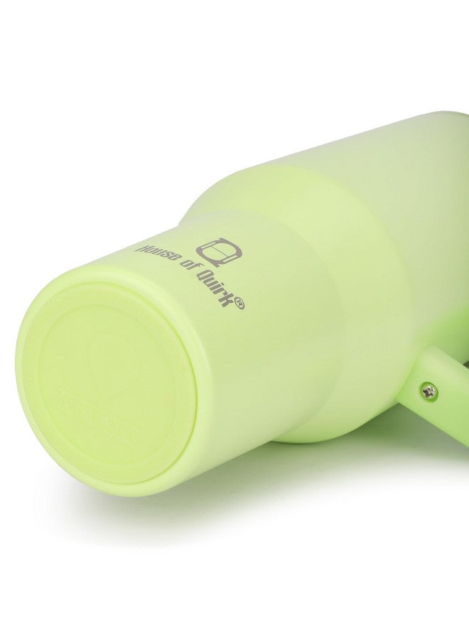 House of Quirk 1200ML Tumbler with Handle & Simple Flip Straw - Car Cup Holder Friendly, Leak Resistant Water Bottle-Reusable Insulated Stainless Steel & Rubber Base (Neon Green) - Image 5