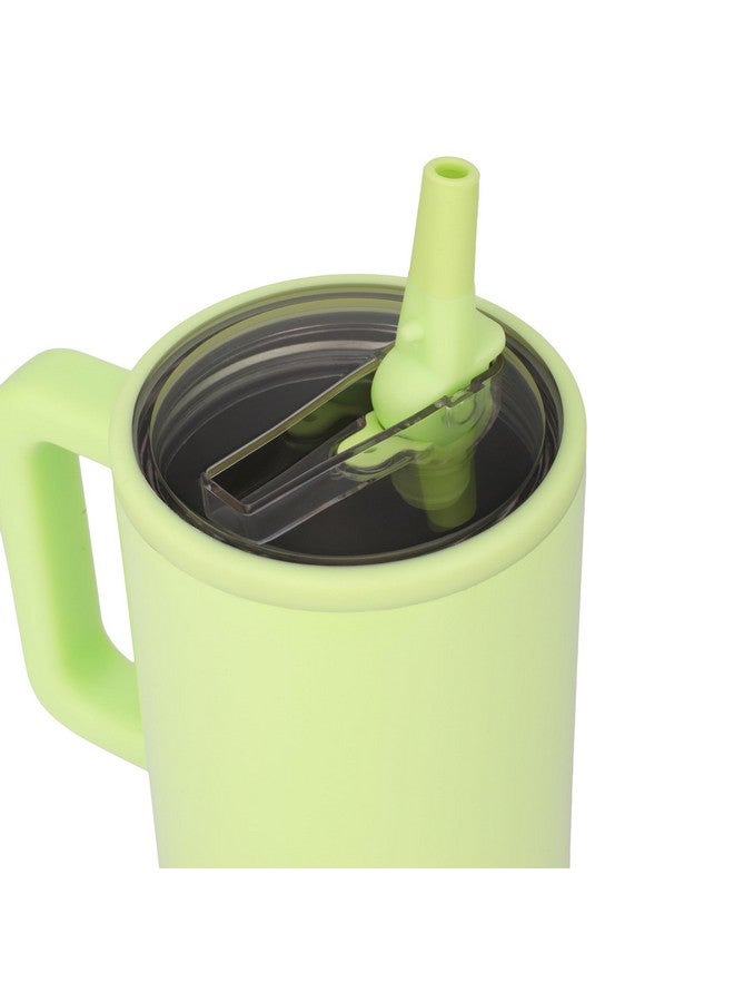House of Quirk 1200ML Tumbler with Handle & Simple Flip Straw - Car Cup Holder Friendly, Leak Resistant Water Bottle-Reusable Insulated Stainless Steel & Rubber Base (Neon Green) - Image 4