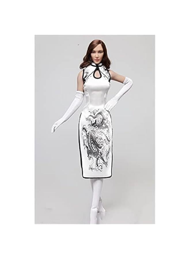1/6 Scale Figure Doll Clothes, Cheongsam+Underwear+Stockings+Gloves, Outfit Costume for 12 inch Female Action Figure Phicen/TBLeague CM103(White)
