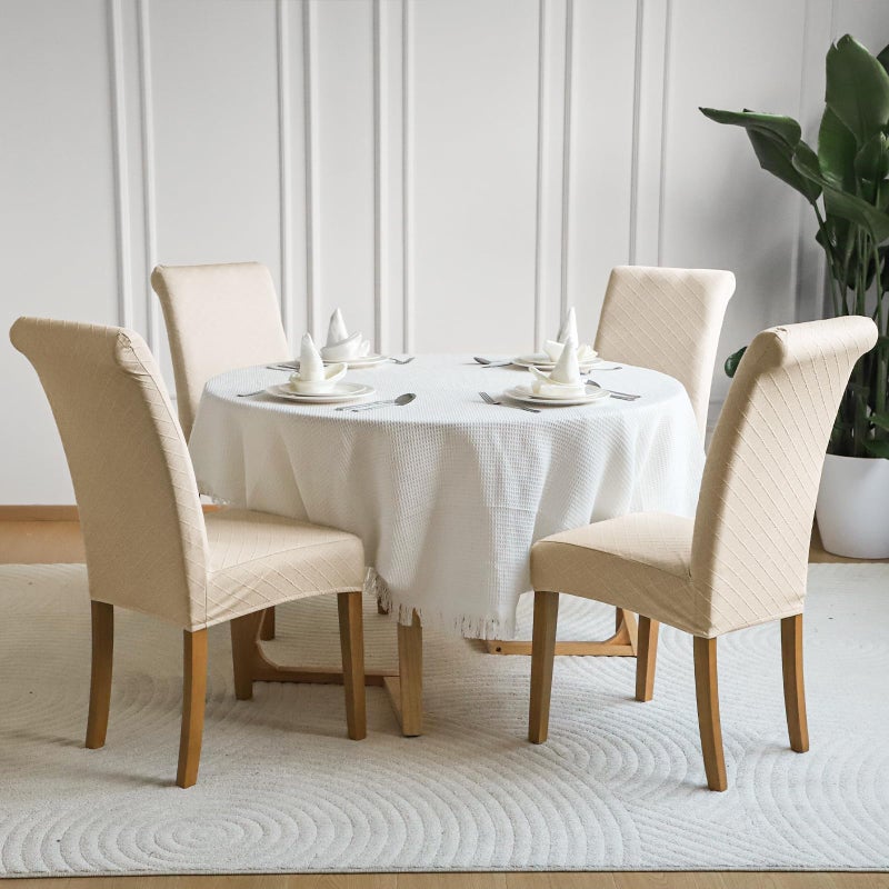 FORCHEER أغطية كرسي مقاوم للماء Forcheer لمجموعة غرفة الطعام من 6 Beige Jacquard Kitchen كرسي Slipcovers لكراسي Parson مرنة قابلة للغسل (6 Jacquard Beige) - Image 4