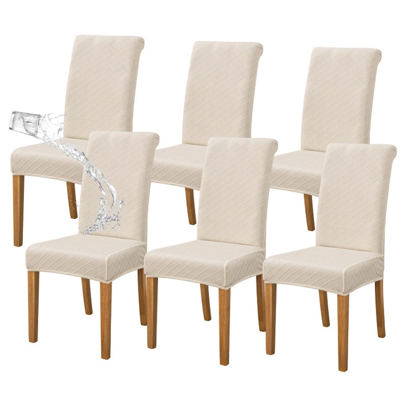 FORCHEER أغطية كرسي مقاوم للماء Forcheer لمجموعة غرفة الطعام من 6 Beige Jacquard Kitchen كرسي Slipcovers لكراسي Parson مرنة قابلة للغسل (6 Jacquard Beige) - Image 1