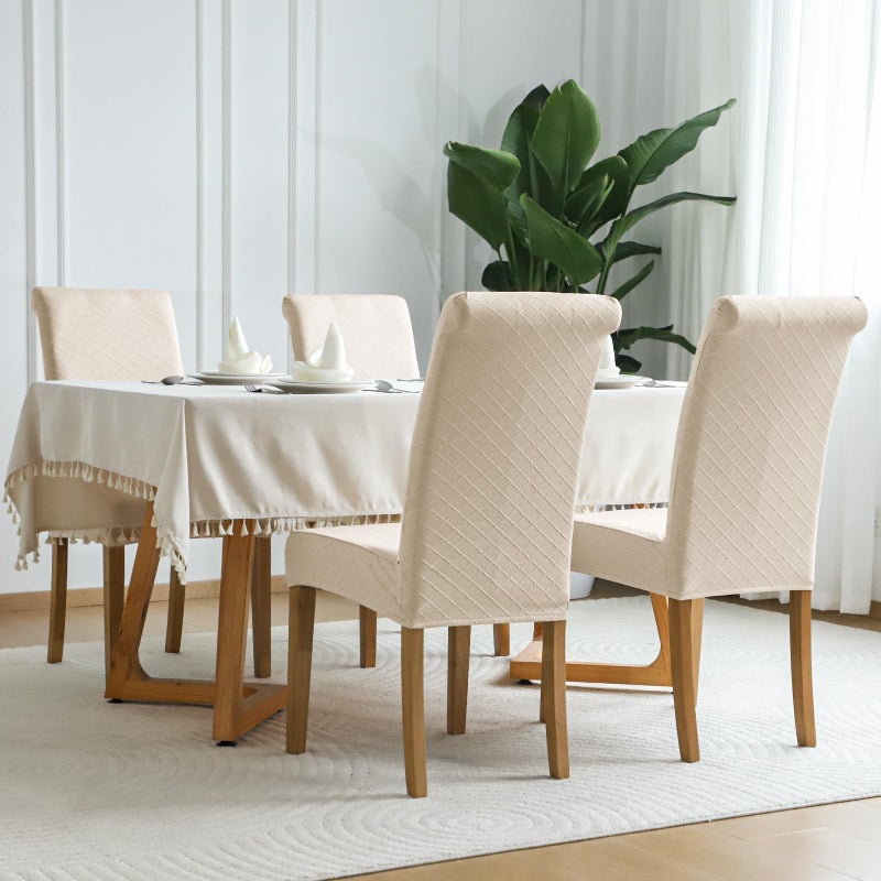 FORCHEER أغطية كرسي مقاوم للماء Forcheer لمجموعة غرفة الطعام من 6 Beige Jacquard Kitchen كرسي Slipcovers لكراسي Parson مرنة قابلة للغسل (6 Jacquard Beige) - Image 3