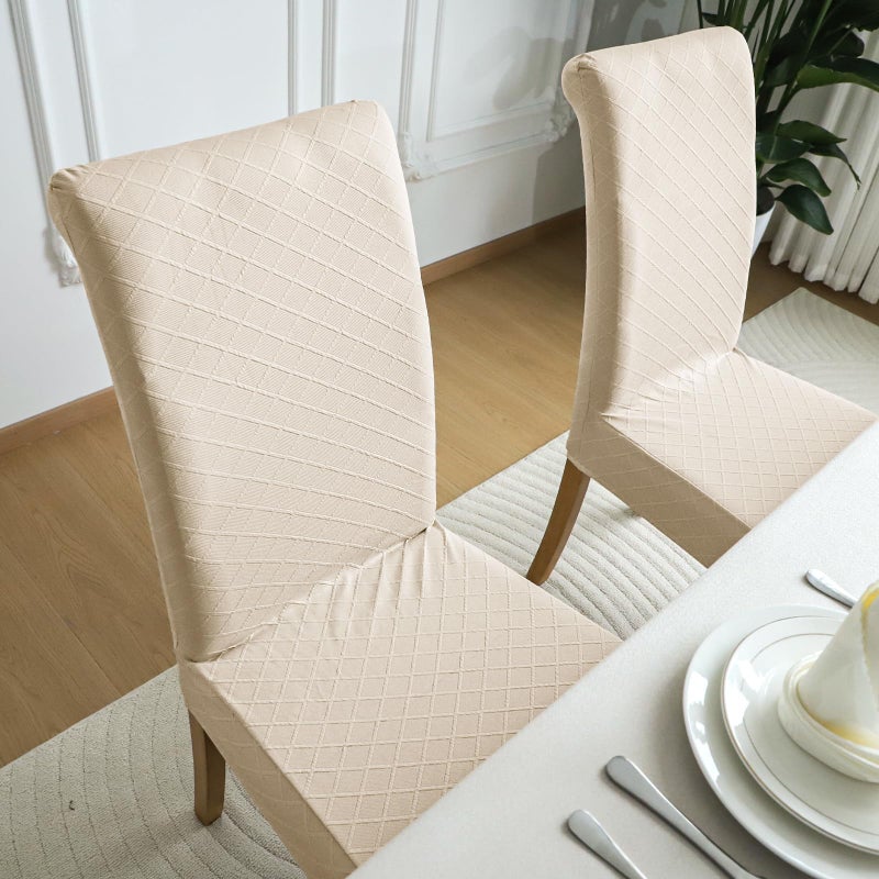 FORCHEER أغطية كرسي مقاوم للماء Forcheer لمجموعة غرفة الطعام من 6 Beige Jacquard Kitchen كرسي Slipcovers لكراسي Parson مرنة قابلة للغسل (6 Jacquard Beige) - Image 5