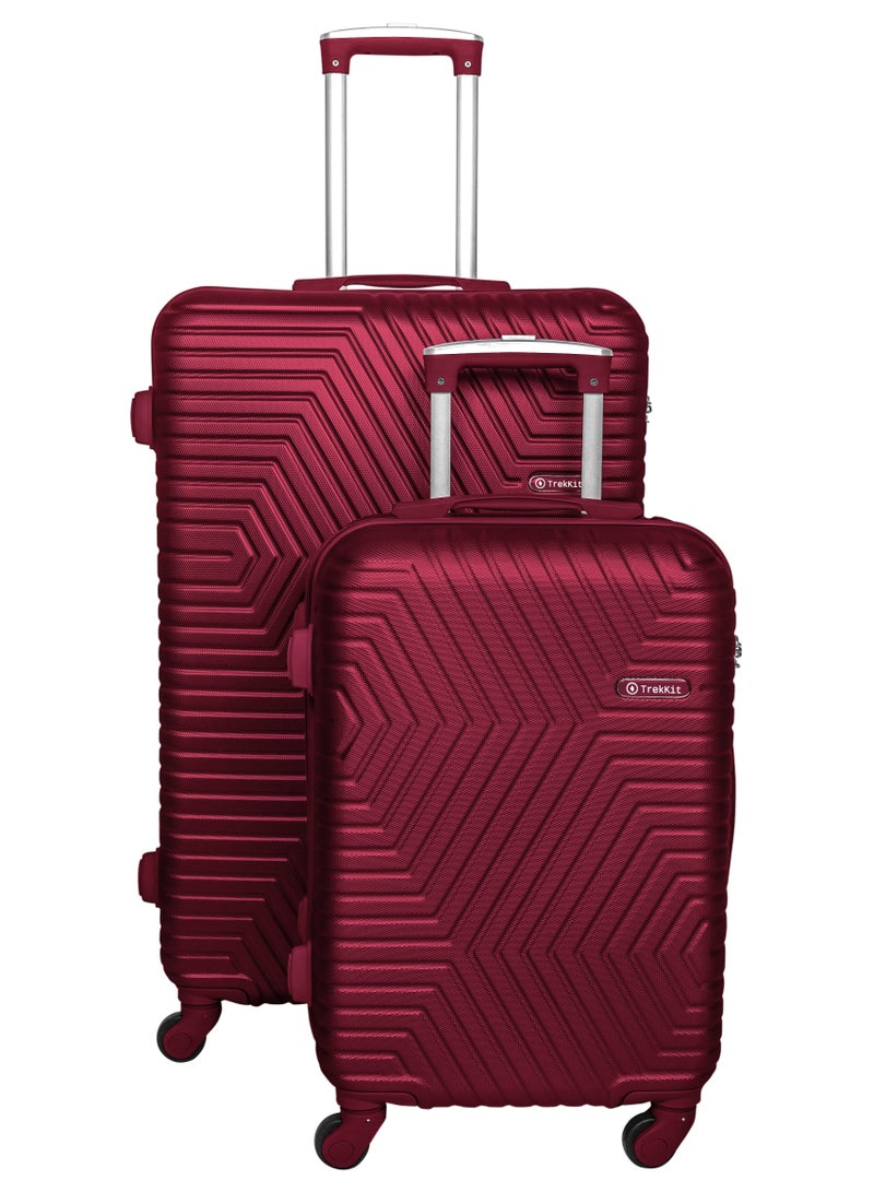 TrekKit مجموعة حقائب سفر خفيفة الوزن من ترافيل واي مكونة من حقيبتين - حقيبة سفر ذات حجمين - حقيبة سفر صلبة للسفر | حقيبة أمتعة ABS مع 4 عجلات دوارة (أحمر خمري، مجموعة من 2) - Image 1