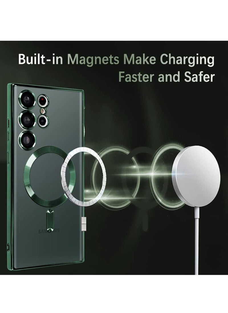 Raxoom Magnetic Clear Case for Samsung Galaxy S23 Ultra 5G with Camera Lens Protector, Compatible with MagSafe, Electroplated Slim Shockproof Phone Protective Cover for Women Men (Green) - Image 4